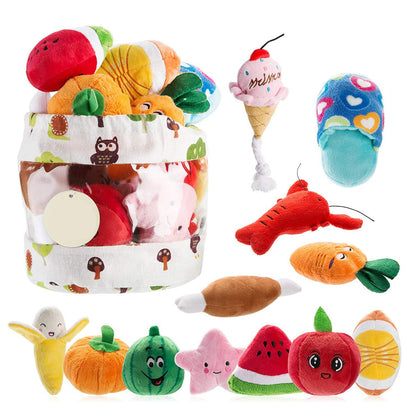 1pc Plush Squeaky Bone Dog Toys Bite-Resistant Clean Dog Chew Puppy Training Toy Soft Banana Carrot And Vegetable Pet Supplies