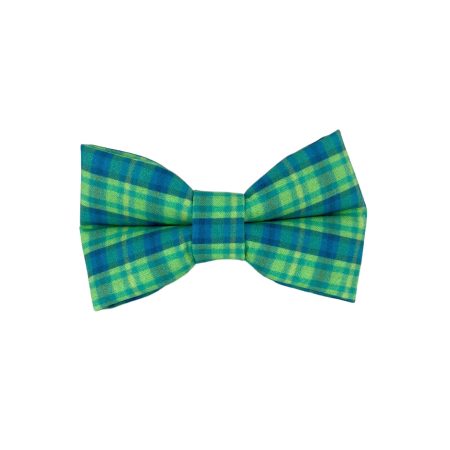Green & Blue Plaid Dog Collar Bow Tie