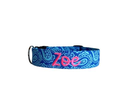 Blue Paisley Personalized Dog Collar